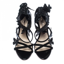 Sophia Webster Black Suede And Patent Leather Butterfly Ankle Wrap Sandals Size 36