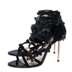 Sophia Webster Black Suede And Patent Leather Butterfly Ankle Wrap Sandals Size 36
