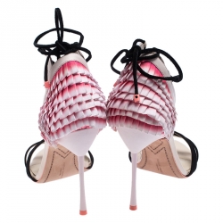 Sophia Webster Multicolor Fabric Suede Leather Flamingo Frill Ankle Wrap Sandals Size 40