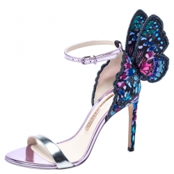 Sophia Webster Multicolor Patent Leather and Fabric Chiara Butterfly Ankle Strap Sandals Size 36