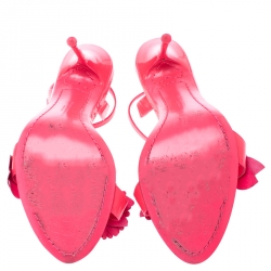 Sophia Webster Fluorescent Pink Patent Leather Lilico Floral Embellished Ankle Wrap Sandals Size 37.5