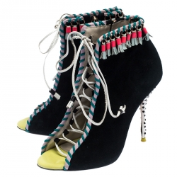  Sophia Webster Multicolor Suede and Leather Simi Lace Up Ankle Booties Size 37