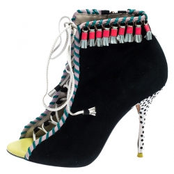  Sophia Webster Multicolor Suede and Leather Simi Lace Up Ankle Booties Size 37