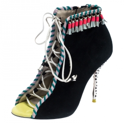  Sophia Webster Multicolor Suede and Leather Simi Lace Up Ankle Booties Size 37