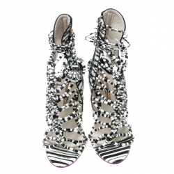 Pre Owned Sophia Webster Black/White Leather Lacey Sandals Size 39