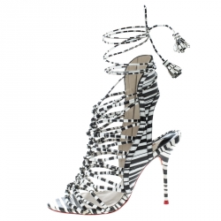 Pre Owned Sophia Webster Black/White Leather Lacey Sandals Size 39