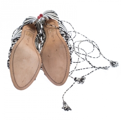 Pre Owned Sophia Webster Black/White Leather Lacey Sandals Size 39