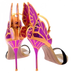 Sophia Webster Black Suede and Fuchsia Leather Chiara Butterfly Open Toe Sandals Size 41.5