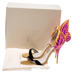 Sophia Webster Black Suede and Fuchsia Leather Chiara Butterfly Open Toe Sandals Size 41.5