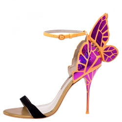 Sophia Webster Black Suede and Fuchsia Leather Chiara Butterfly Open Toe Sandals Size 41.5
