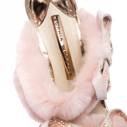 Sophia Webster Pink Faux Fur And Leather Bella Bow Embellished Ankle Strap Sandals Size 37