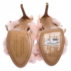 Sophia Webster Pink Faux Fur And Leather Bella Bow Embellished Ankle Strap Sandals Size 37