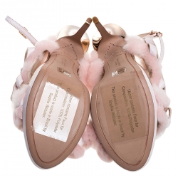 Pre Owned Sophia Webster Pink Faux Fur And Leather Bella Bow Embellished Ankle Strap Sandals Size 40