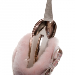 Pre Owned Sophia Webster Pink Faux Fur And Leather Bella Bow Embellished Ankle Strap Sandals Size 40