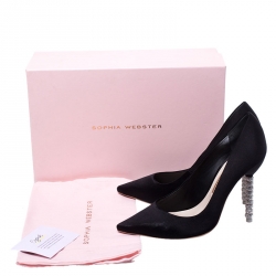 Pre Owned Sophia Webster Black Satin Crystal Embellished Coco Pumps Size 37.5