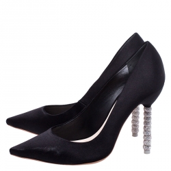 Pre Owned Sophia Webster Black Satin Crystal Embellished Coco Pumps Size 37.5