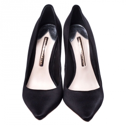 Pre Owned Sophia Webster Black Satin Crystal Embellished Coco Pumps Size 37.5