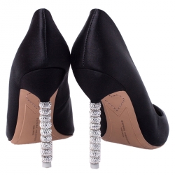 Pre Owned Sophia Webster Black Satin Crystal Embellished Coco Pumps Size 37.5