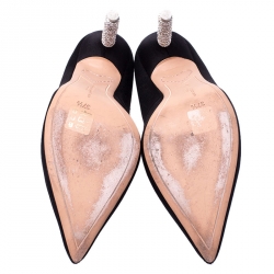 Pre Owned Sophia Webster Black Satin Crystal Embellished Coco Pumps Size 37.5