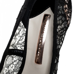 Pre Owned Sophia Webster Black Lace Coco Crystal Pointed Toe Pumps Size 36