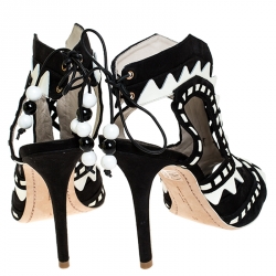 Pre Owned Sophia Webster Black/White Suede and Leather Riko Cut Out Sandals Size 41