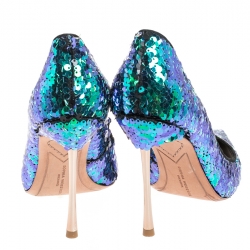 Sophia Webster Blue Sequin Fabric Coco Pumps Size 36