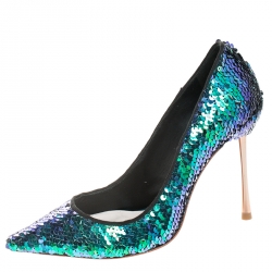 Sophia Webster Blue Sequin Fabric Coco Pumps Size 36