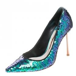 Sophia Webster Blue Sequin Fabric Coco Pumps Size 36