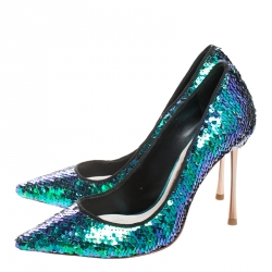 Sophia Webster Blue Sequin Fabric Coco Pumps Size 36
