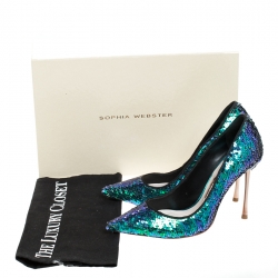 Sophia Webster Blue Sequin Fabric Coco Pumps Size 36
