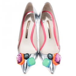 Sophia Webster Metallic Silver Leather Lola Gem Pointed Toe Pumps Size 36