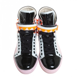 Pre Owned Sophia Webster Multicolor Leather, Patent and Glitter Fabric Riko High Top Sneakers Size 38