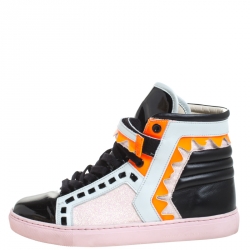 Pre Owned Sophia Webster Multicolor Leather, Patent and Glitter Fabric Riko High Top Sneakers Size 38