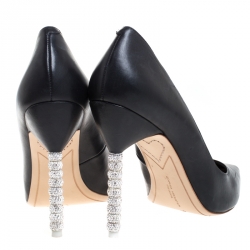 Sophia Webster Black Leather Crystal Embellished Heel Coco Pumps Size 41