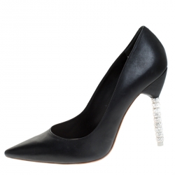 Sophia Webster Black Leather Crystal Embellished Heel Coco Pumps Size 41