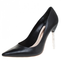 Sophia Webster Black Leather Crystal Embellished Heel Coco Pumps Size 41