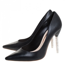 Sophia Webster Black Leather Crystal Embellished Heel Coco Pumps Size 41