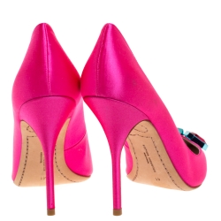 Pre Owned Sophia Webster Hot Pink Satin Lola Gem Pointed Toe Pumps Size 41
