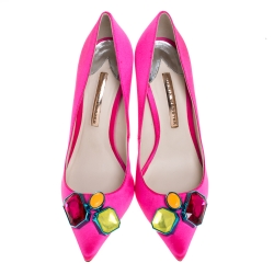Pre Owned Sophia Webster Hot Pink Satin Lola Gem Pointed Toe Pumps Size 41