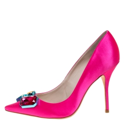 Pre Owned Sophia Webster Hot Pink Satin Lola Gem Pointed Toe Pumps Size 41