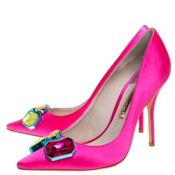 Pre Owned Sophia Webster Hot Pink Satin Lola Gem Pointed Toe Pumps Size 41