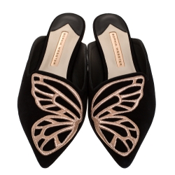 Sophia Webster Black Suede Bibi Butterfly Flat Mules Size 37.5