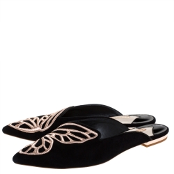 Sophia Webster Black Suede Bibi Butterfly Flat Mules Size 37.5