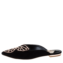 Sophia Webster Black Suede Bibi Butterfly Flat Mules Size 37.5