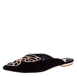 Sophia Webster Black Suede Bibi Butterfly Flat Mules Size 37.5