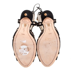 Pre Owned Sophia Webster Black Suede and Metallic Rose Gold Leather Riko Cut Out Sandals Size 38.5