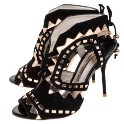 Pre Owned Sophia Webster Black Suede and Metallic Rose Gold Leather Riko Cut Out Sandals Size 38.5
