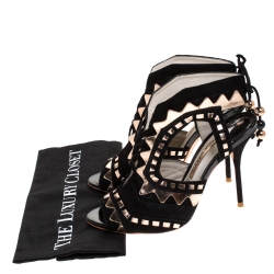 Pre Owned Sophia Webster Black Suede and Metallic Rose Gold Leather Riko Cut Out Sandals Size 38.5
