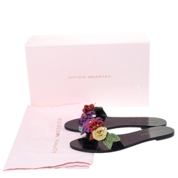 Sophia Webster Black Suede Glitter And Crystal Floral Embellished Lilico Flat Slides Size 38.5