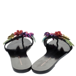 Sophia Webster Black Suede Glitter And Crystal Floral Embellished Lilico Flat Slides Size 38.5